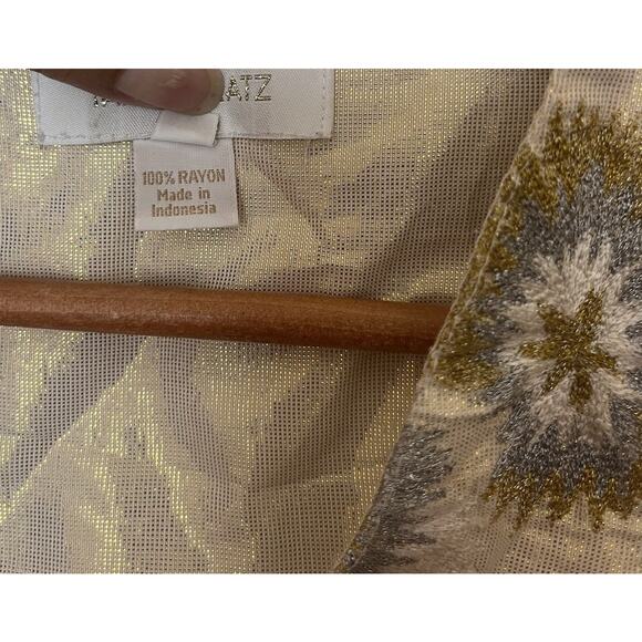 Tamara Catz Embroidered Tunic Top Women’s Sz XS White/Ivory Gold Shimmer - Picture 7 of 7